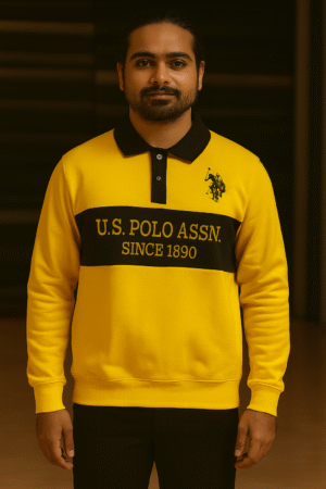u.s. polo assn. men’s yellow & black collar sweatshirt