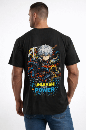 unleash your power – anime warrior back print t shirt