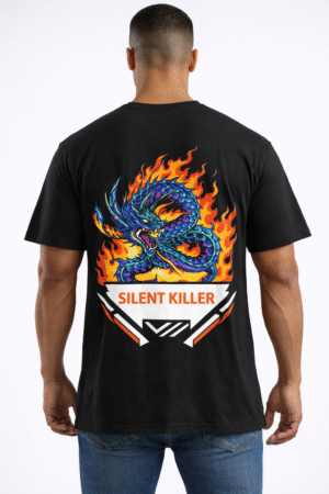 silent killer dragon flame back print t shirt