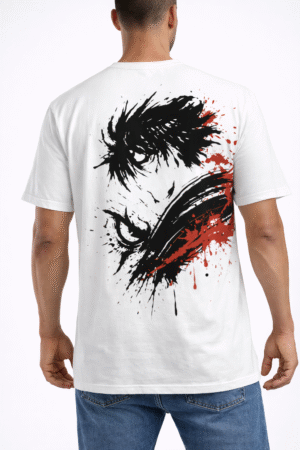 men’s graphic printed white cotton t shirt with back design