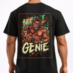 men’s black genie graphic printed t shirt – street art back design