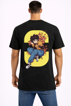 men’s black anime character back printed t shirt