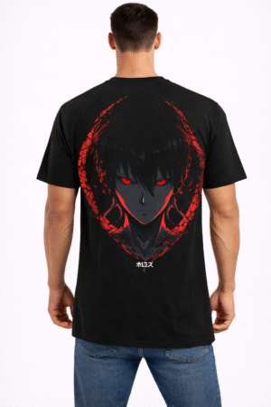 men’s black dark anime back printed t shirt