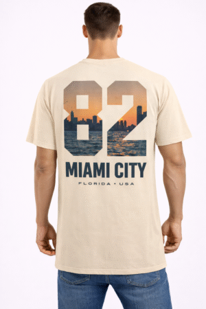 men’s beige 92 miami city back printed t shirt