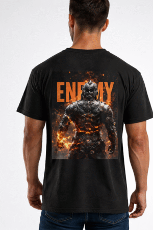 men’s black graphic printed oversized t shirt – enemy warrior design