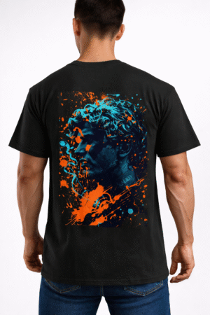 men’s black abstract face graphic printed t shirt – modern art back design
