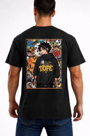 men’s black anime graffiti printed t shirt – dope street art design